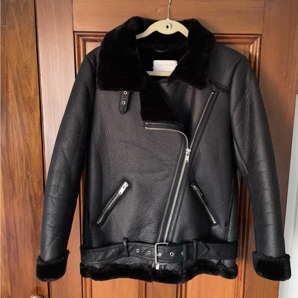 Zara double faced aviator faux leather coat- SIZE S - Picture 5 of 7